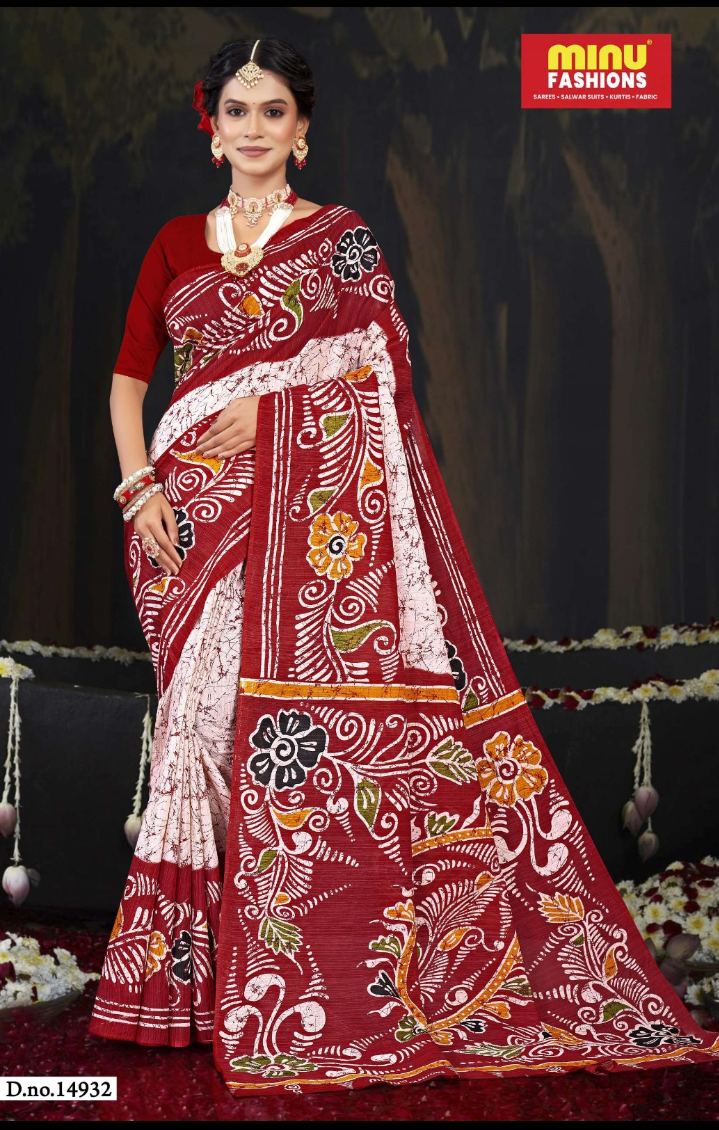 Minu batik Malai Cotton printed saree .