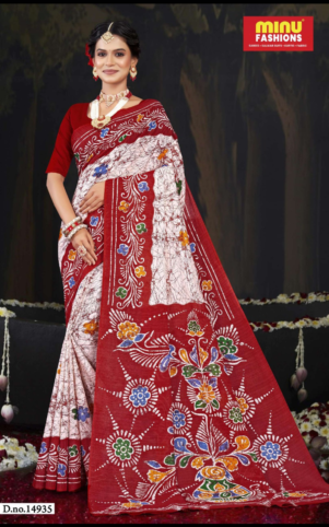 Minu batik Malai Cotton printed saree .
