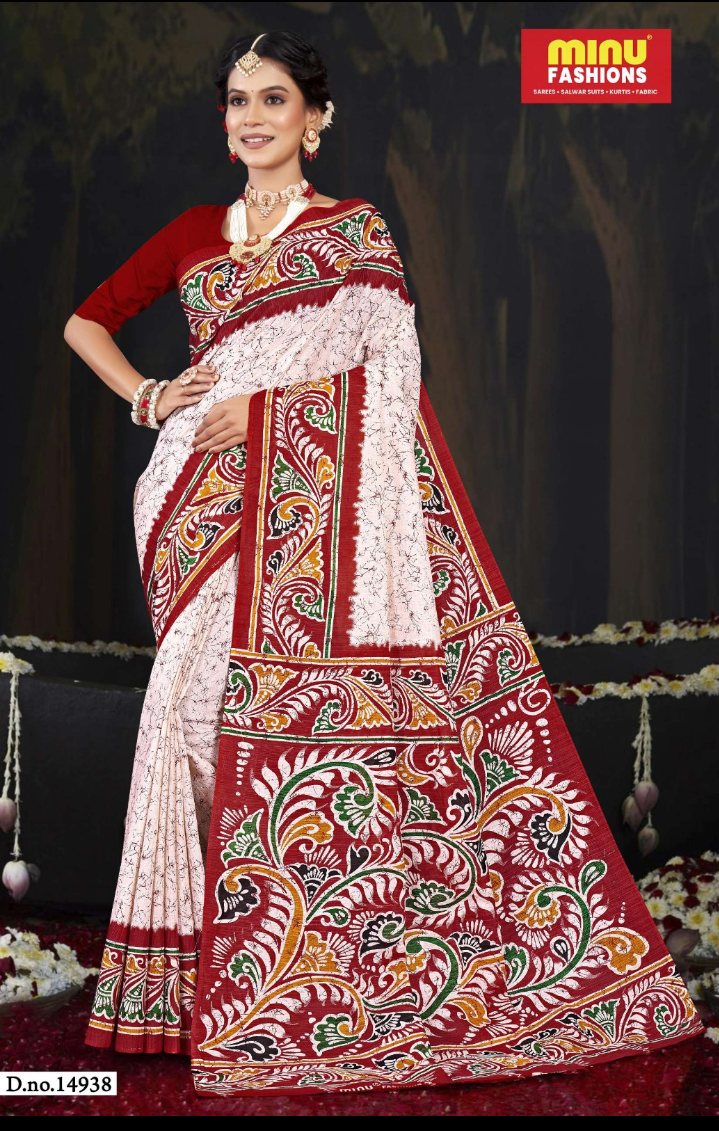 Minu batik Malai Cotton printed saree .