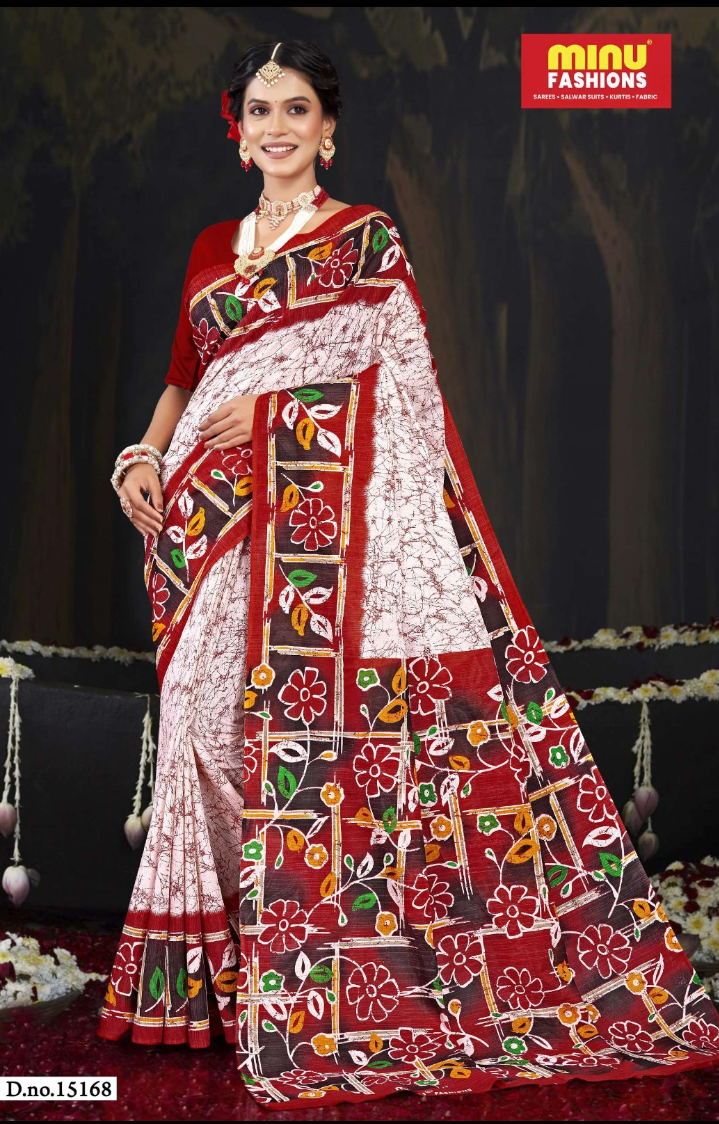 Minu batik Malai Cotton printed saree .