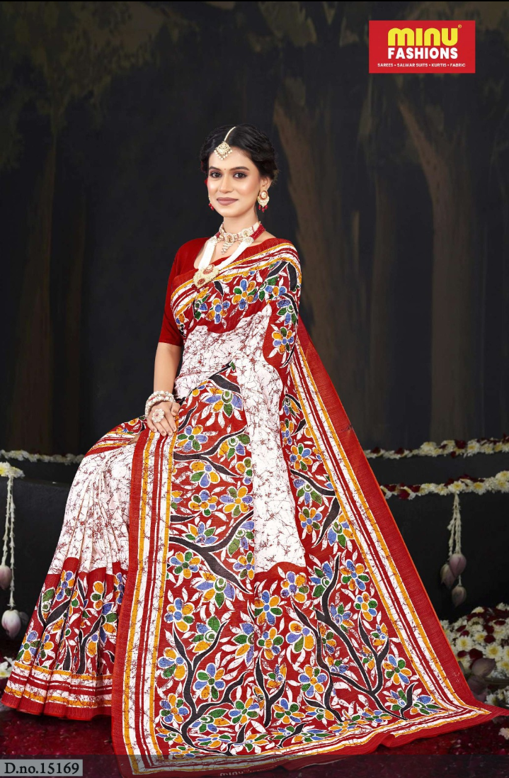 Minu batik Malai Cotton printed saree .