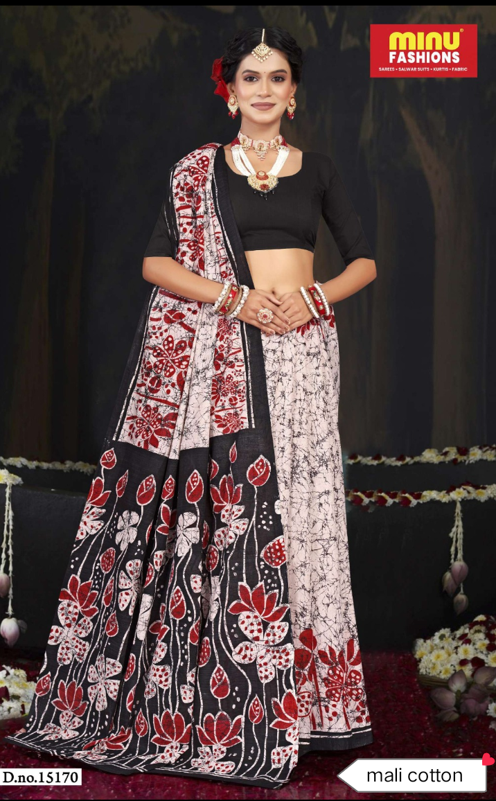 Minu batik Malai Cotton printed saree .